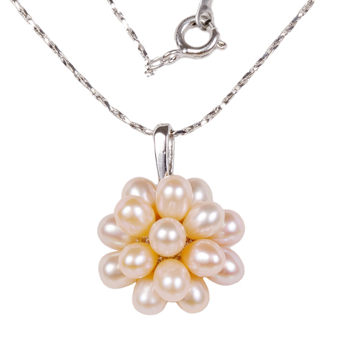 Perlenkette, Halskette Süßwasserperlen, platiniert, 5025 - zum Schließen ins Bild klicken